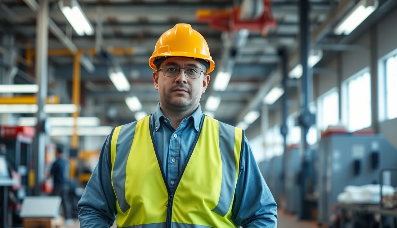 OSHA compliance officer inspecting a manufacturing workplace during a site walkthrough