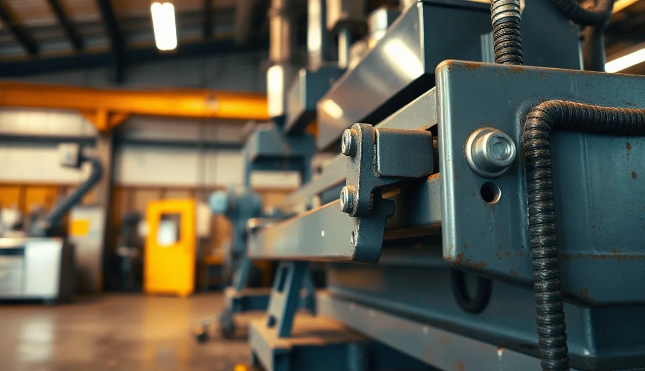Steel belt guard mounted on a machine in a small metalworking shop