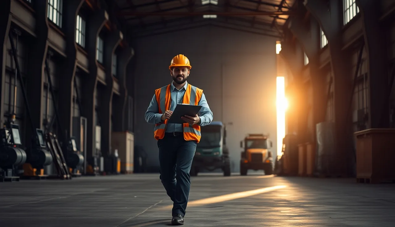 OSHA compliance officer and employer representative walking through a warehouse during an inspection