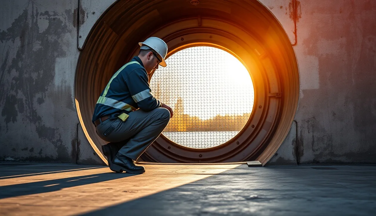 Worker at the entry hatch of a permit-required confined space vault at an industrial facility