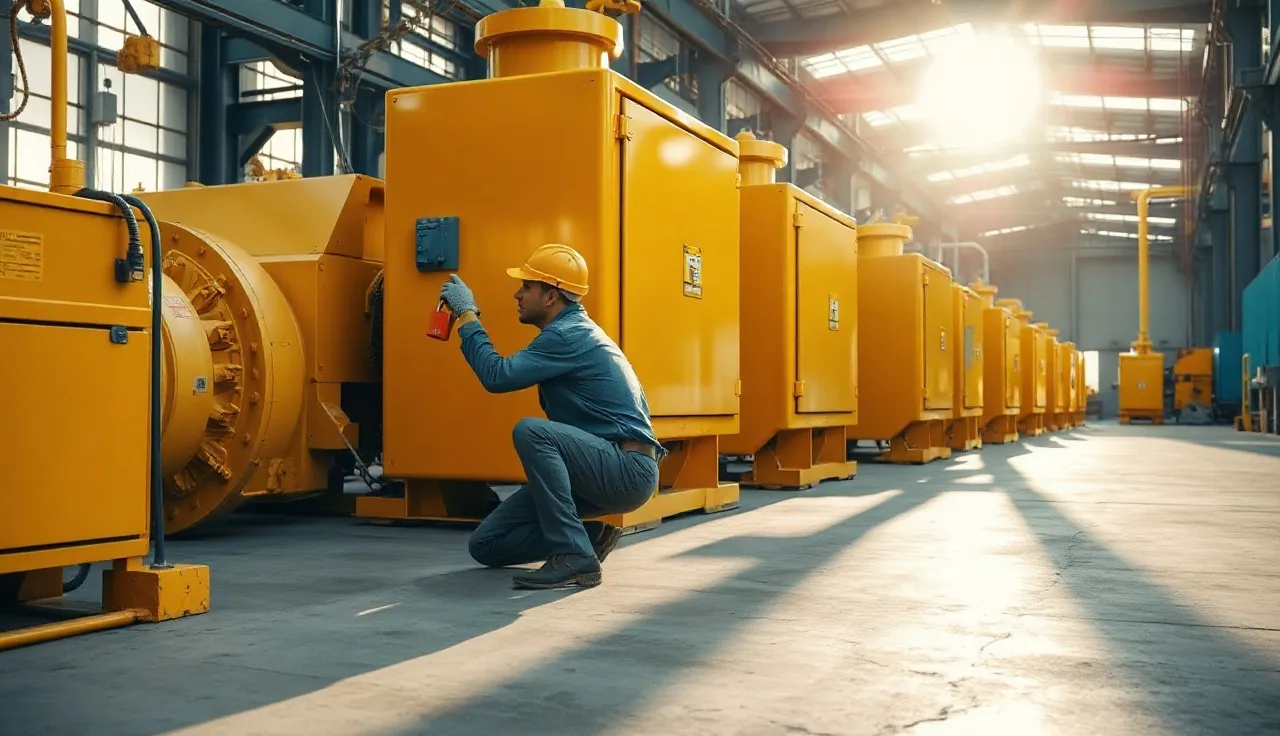 Maintenance worker applying a red lockout padlock to a machine disconnect in a factory