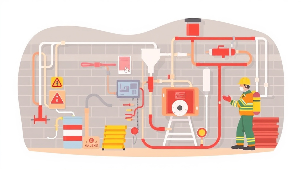 Visual overview of OSHA Requirements Fire Sprinkler Contractors with key concepts highlighted