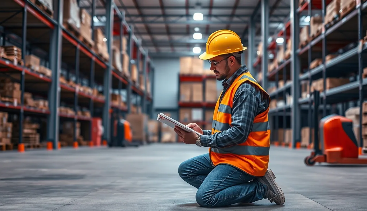 Worker completing an incident report form on a clipboard in a warehouse