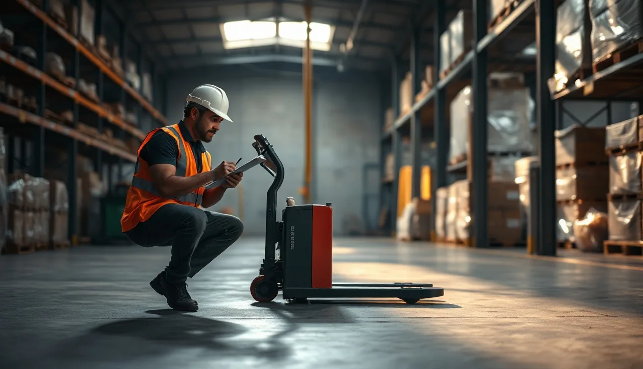 Warehouse supervisor documenting a workplace incident on a clipboard in an industrial bay