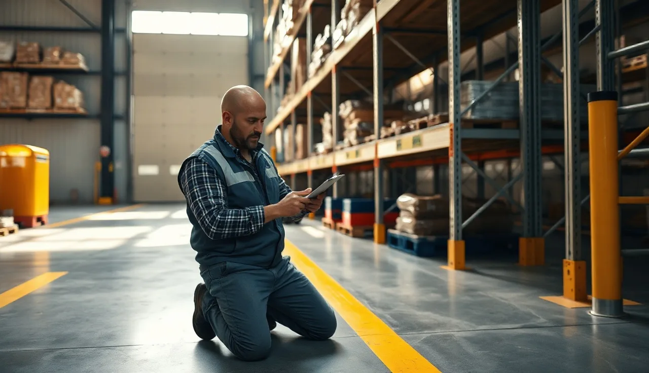 Supervisor completing an incident report on a clipboard in a warehouse