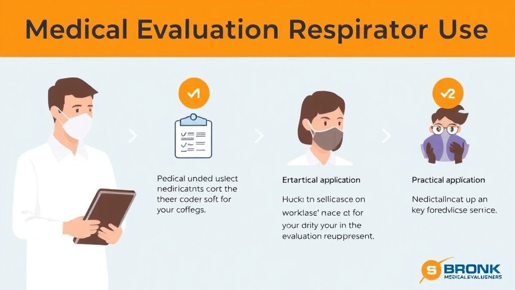 Action-oriented illustration showing how to apply medical Evaluation Respirator Use