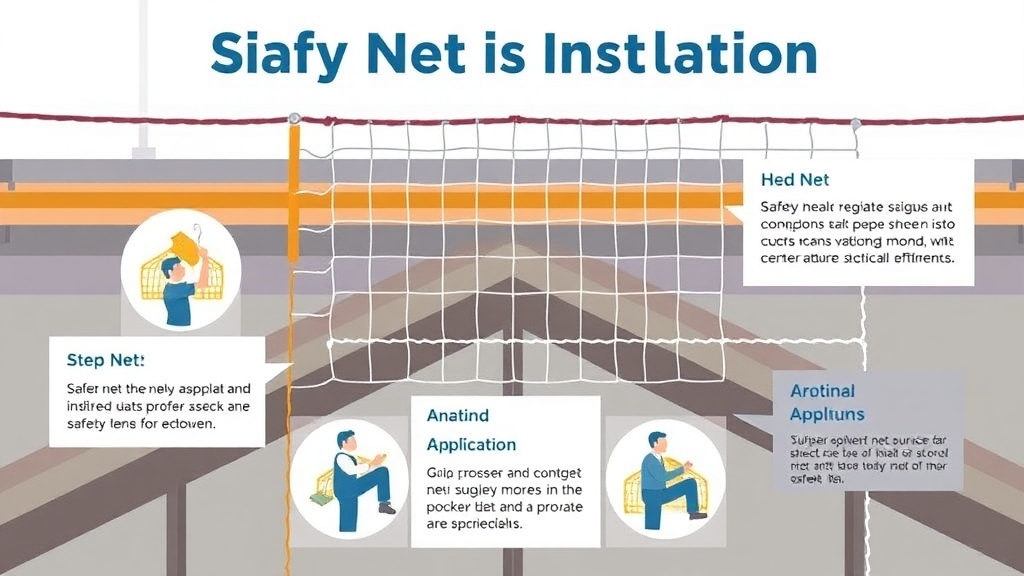 Action-oriented illustration showing how to apply safety Net Installation