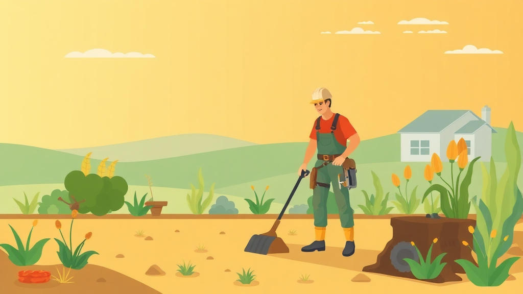 A professional illustration depicting landscaper Heat Illness Prevention