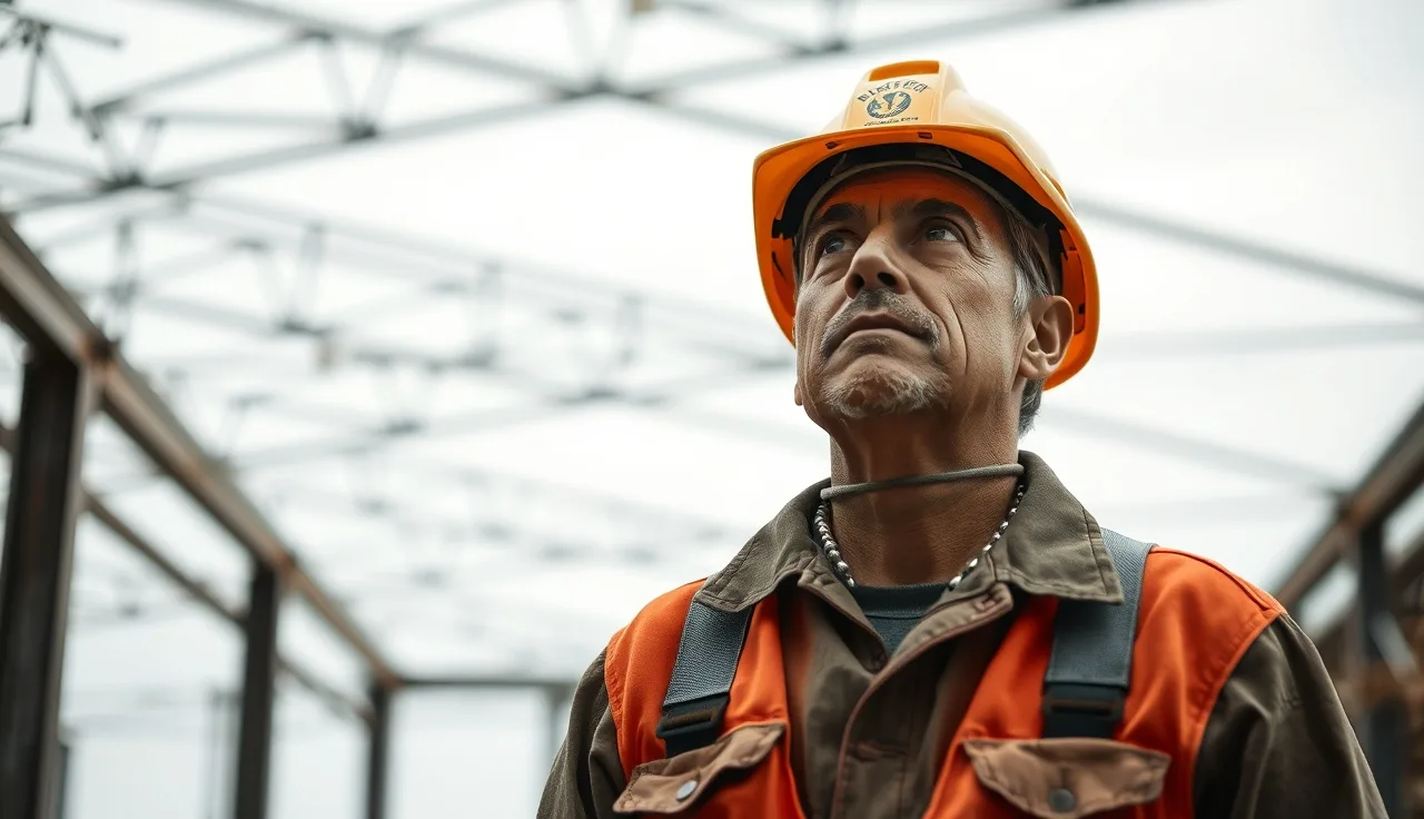 Experienced worker pausing to focus on a routine task at a construction site