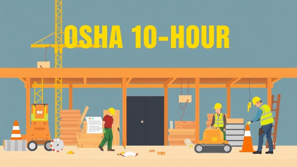 A professional illustration depicting OSHA 10 Hour Construction Overview