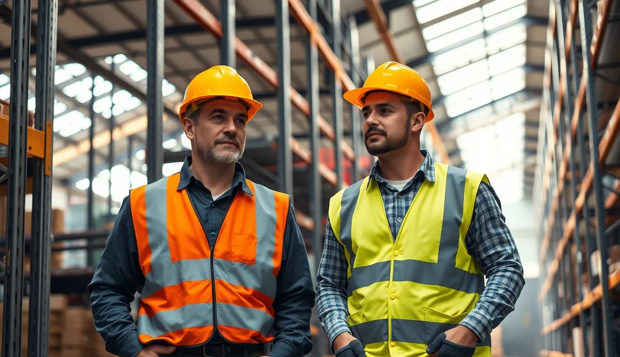 Supervisor and new temporary worker walking together in a warehouse facility