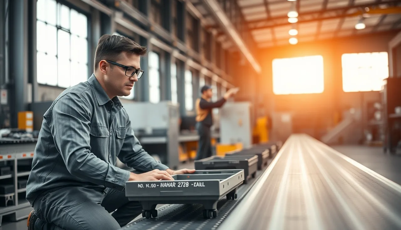Supervisor and worker evaluating ergonomic setup at a manufacturing assembly workstation
