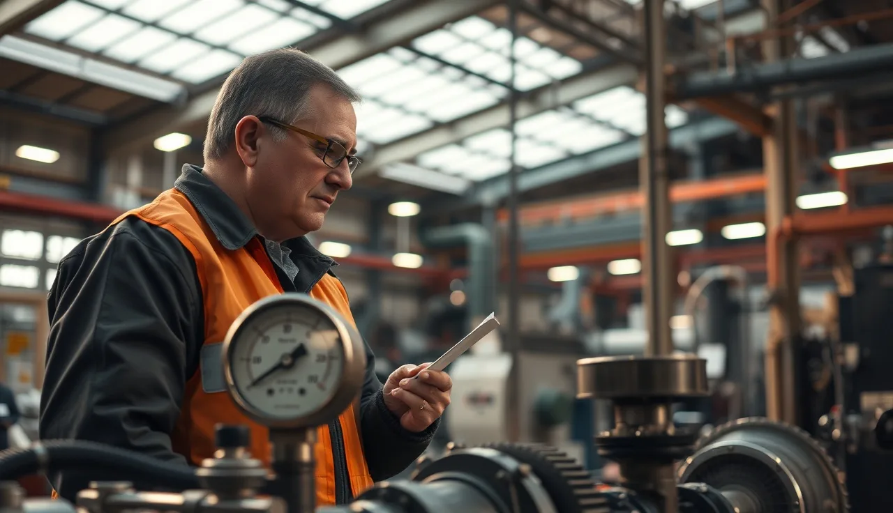 Supervisor reviewing equipment changes in a small manufacturing facility